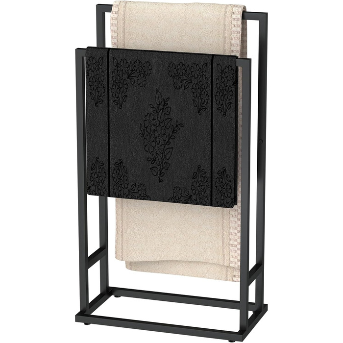 Підставка для рушників на підлозі, металева, з 2 перекладинами, чорна, для ванної кімнати, стабільна, економна