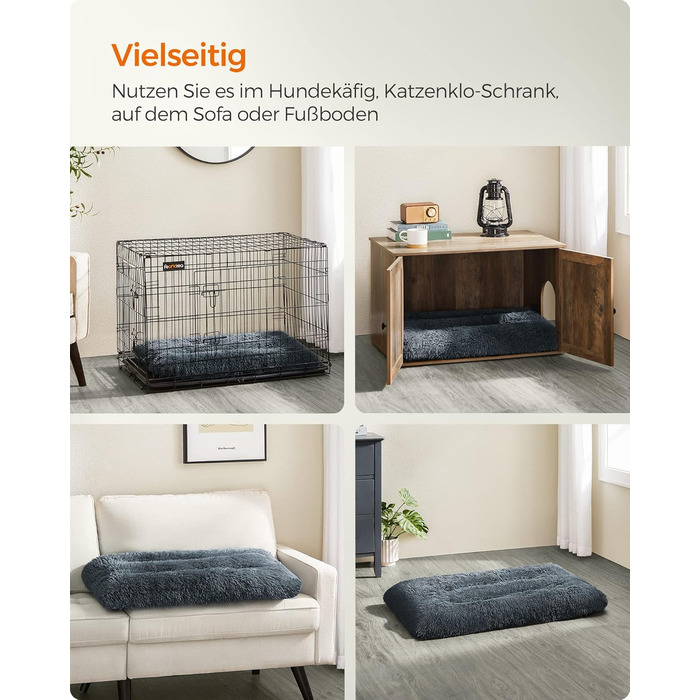 Ліжко для собак Feandrea, м'який лежак, пухнаста підстилка, довгий плюш, 110 x 73 см, м'яка підкладка, можна прати в пральній машині, кошик для собак, багатофункціональне, портативне, темно-сірий