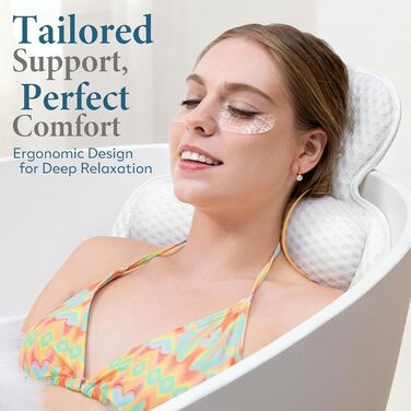 Подушка для ванни з підтримкою голови та шиї, антиковзаюча, з 54 присосками, м'яка сітчаста тканина 3D, для розслаблення та спа-процедур, бежева