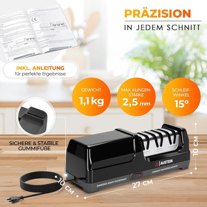 Електричний точило для ножів Diamant TG2202 - 3 фази, 15 градусів, з магнітним збирачем стружки