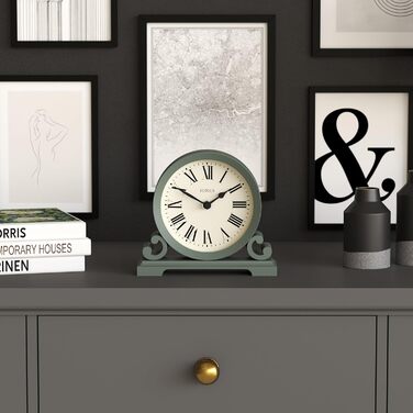 JONES CLOCKS® Saloon Table Clock | Traditional Double-Scroll Design | | Roman Numerals | Classic style for desk, table, shelf, or nightstand. (Green)