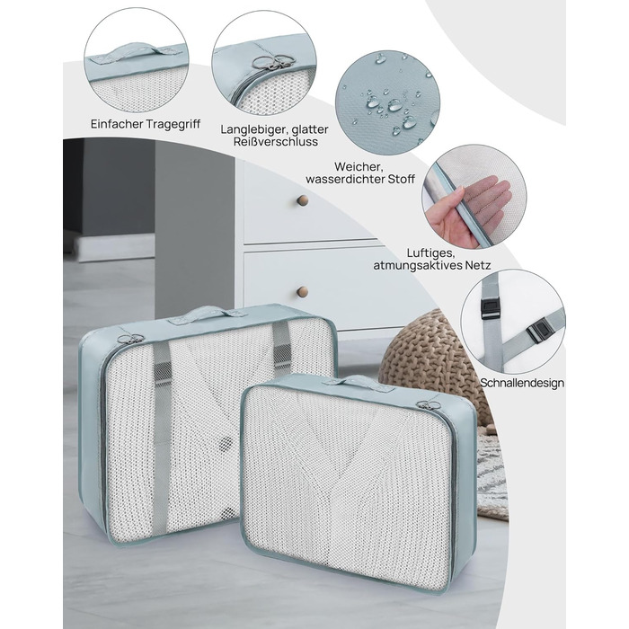 Органайзери для валізи 8 шт., дорожні куби для подорожей, водонепроникні, з косметичкою, сірі