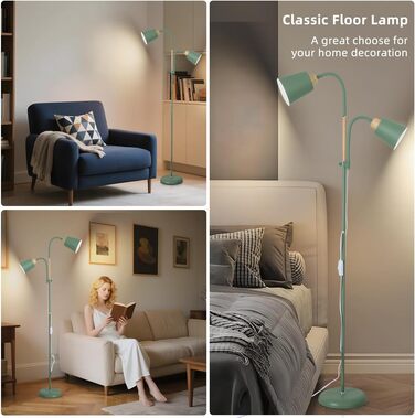 Стійка лампа ANTENLICHT YOYO з двома висувними лампами | 2xE27, 60W | 360° регулювання | Вінтажний дизайн, метал | 159 см, зелений | Без лампочки