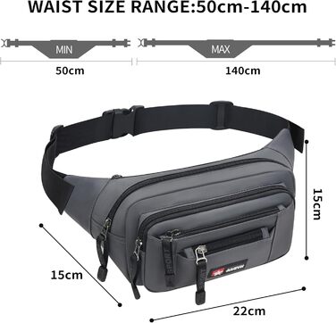 Водонепроникна поясна сумка-бананка для чоловіків та жінок. Багатофункціональна сумка на пояс з блискавкою. Підходить для подорожей, походів та активного відпочинку (Сірий)