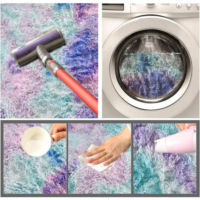 Килим для вітальні, дитячої, спальні. Пранний, з антиковзаючою основою, високий ворс, блакитно-фіолетовий, 80x150 см