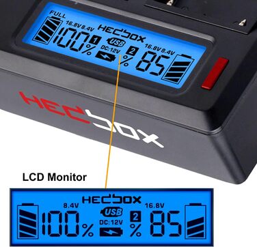 Зарядний пристрій HEDBOX 2-портовий з LCD-дисплеєм для акумуляторів Sony NP-F550, F770, F970 та Hedbox RP-NPF550, NPF770, NPF970, NPF1000