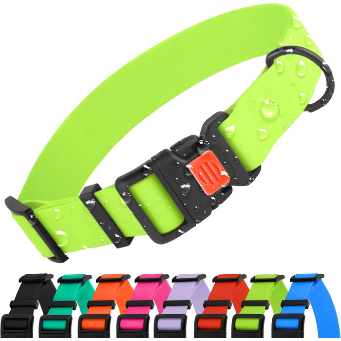 Водонепроникний нашийник для собак CollarDirect: регульований, силікон/пластик, антибактеріальний, легко миється, безпечна застібка. Підходить для собак малих, середніх та великих порід (XL (45-66 см), M (30-40 см)), колір: лаймовий
