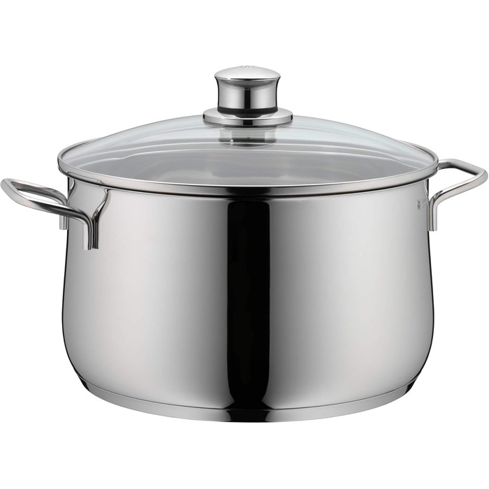 Велика каструля WMF Diadem Plus 20 см, 3,7 л, для індукції, з кришкою зі скла, полірована нержавіюча сталь Cromargan, без покриття