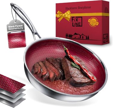 FIXLINE® Сковорода Black Forest 28 см - RED Design - антибактеріальне покриття без PTFE - для всіх типів плит (включно з індукцією) - можна використовувати в духовці до 250°C - легке очищення - ідеальна ідея для подарунка. Сковорода з антибактеріальним по