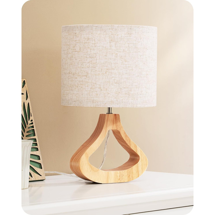 Дерев'яна приліжкова лампа EDISHINE з абажуром з льону, E27, для вітальні, спальні, в стилі кантрі [Енергоклас F]