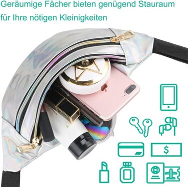 Чоловіча/Жіноча поясна сумка-бананка, водонепроникна, з відділеннями на блискавці, регульований ремінь, срібна