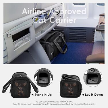 Транспортна переноска для собак та котів, чорна, M - складана переноска для подорожей літаком, авто та потягом