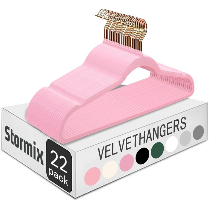 22 шт. плюшеві вішалки для одягу Stormix для дорослих, преміум-якість, антиковзаючі, ультратонкі, для костюмів, сорочок, суконь, темно-рожевого кольору (гачки рожевого золота)