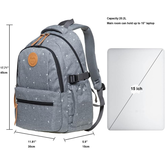 Жіночий рюкзак Kaukoo для студентів, ноутбука, подорожей (сірий, Jnl-ks24-09)