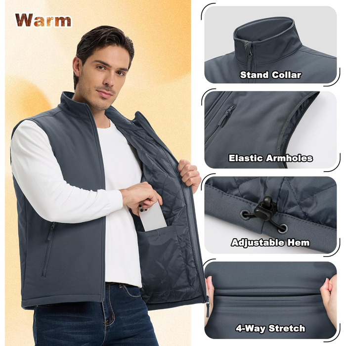 Чоловічий жилет Outdoor Venture з підкладкою, водовідштовхуючий, вітрозахисний, дихаючий. Ідеально для велоспорту, бігу та піших прогулянок (Темний сірий, L)