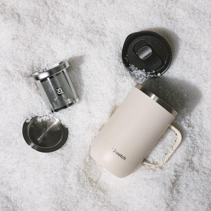 Qwetch Stainless Steel Insulated Travel Mug - 350ml - Keeps Drinks Hot for 6h & Cold for 12h - Leakproof Lid, Reusable, Tea Filter Compatible