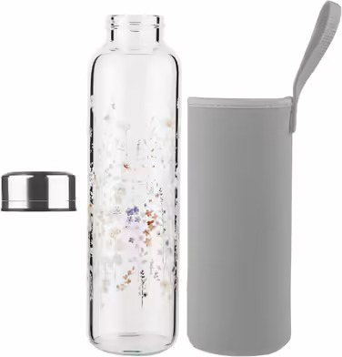 Glass Drinking Bottle, Sport Borosilicate Glass Water Bottle with Neoprene Sleeve with Leak-Proof Stainless Steel Lid 500 ml / 1000 ml / 1 Liter