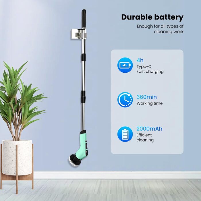 Електрична щітка для чищення швів та поверхонь з 10 насадками, регульована ручка для ванної, кухні, авто, підлоги