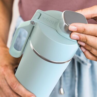 Ninja Thirsti Water Bottle/Thermo Cup to go, 700ml, leak-proof lid, for carbonated, hot & cold drinks, triple-insulated travel mug, stainless steel bottle, Mint, DW2401EUUKMT
