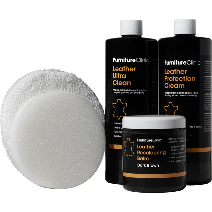 Complete Leather Restoration Set (Dark Grey) – includes leather reconditioning balm, protective cream, cleaner, sponge, and applicator – restoration and repair of sofas, chairs, car seats, and