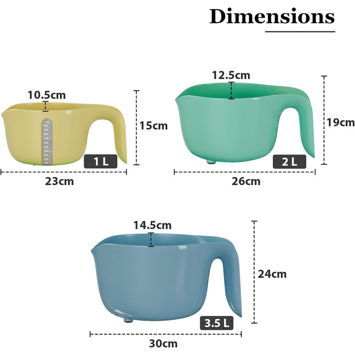 Mixing Bowl Set, Bowl Set, Mixing Bowls, Bowls, Baking Bowl, Mixing Bowl Set of 3 - [Mixing Bowl, Colander, Measuring Cup] - Reusable