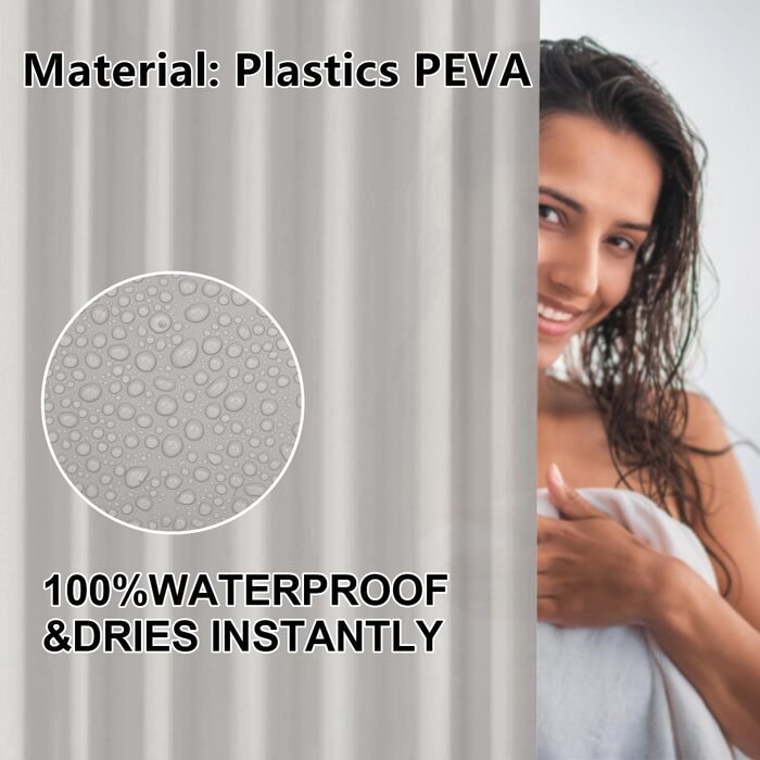 Штора для ванни 180x180 см, водонепроникна, антигрибкова, з кільцями, бежева (1 шт.)