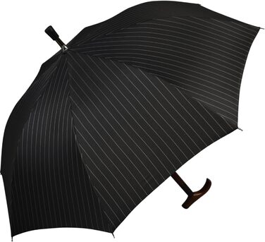 iX-brella Folding Umbrella, Height Adjustable with Wooden Handle - Black Pinstripe