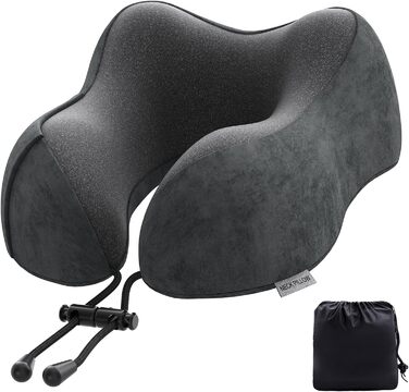 Подушка для шиї у подорожах: м'яка, з memory foam, для автомобіля, літака, офісу та дому (темно-сіра)