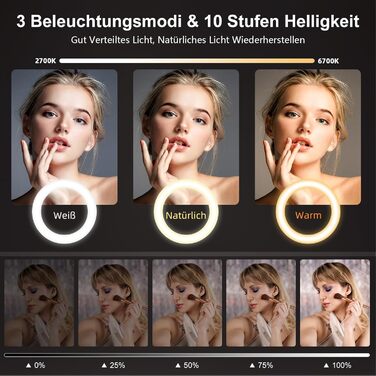 Кільцева лампа Evershop 10.5” з штативом для телефону/ноутбука: відеоконференції, стрімінг, YouTube, TikTok, LED, 3 кольори, 10 рівнів яскравості, 360° обертання