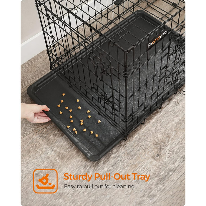 Клітка для собак Feandrea, розкладний варіант, з 2 дверцятами, висувна миска, 122 x 74,5 x 80,5 см, XXL, чорна