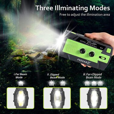 Радіо сонячне аварійне Feegar Oze 2 Pro з ручним заводом, AM/FM, ліхтарик LED, SOS, Powerbank 4000mAh