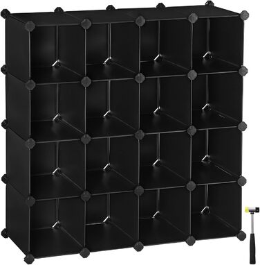 SONGMICS Shoe Rack, Shelving System, Cube Storage Rack, Set of 15 Cubes, DIY Shelf, Stackable, Made of PP Plastic, as a Wardrobe, for Bedroom, Office, 113 x 36 x 113 cm, Black LPC445B02