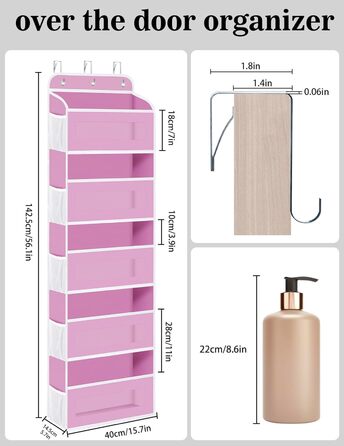 Організатор для дверей з 5 відділеннями, настінна полиця з прозорим вікном для підгузків, іграшок, кемпінгу, ванної кімнати, спальні, рожевий (2 шт)