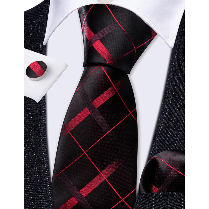 Краватка та нагрудна хустинка Hi-Tie для весілля, класичний стиль, квітковий принт, чорно-червоний каре, для чоловіків