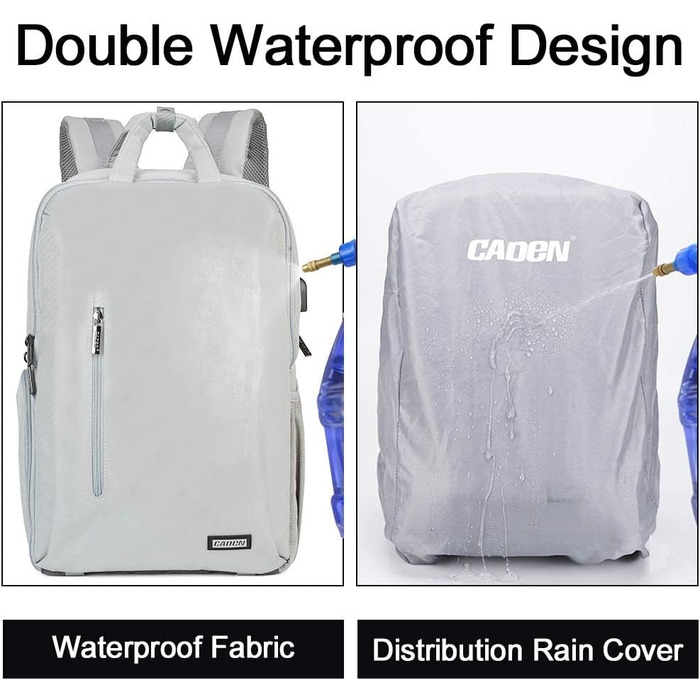 CADeN Рюкзак для камери: водонепроникний, антикрадійний, відділення для ноутбука 15.6'', для DSLR Canon, Nikon, Sony