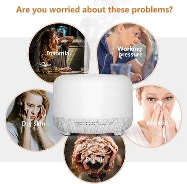 Аромадифузор Hianjoo 450мл з таймером, ультразвуковий, 7 кольорів LED, з пультом ДУ, для спа/офісу/йоги - білий