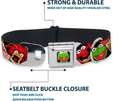 Нашийник для собак Buckle-Down з пряжкою Muppets Faces чорного кольору, 1' шириною, підходить для шиї 15-26 дюймів (38-66 см) - Великий