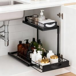 Висувна металева полиця під мийку на 2 яруси, органайзер для кухонної шафи з шухлядою