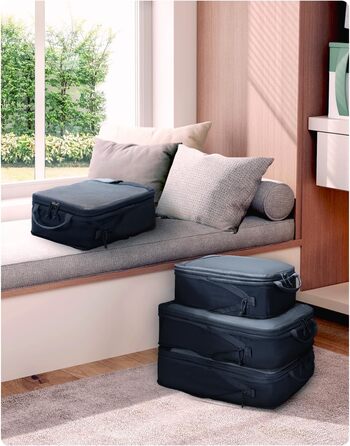 Органайзери для валізи ECOHUB, набір 4 шт. з мітками, екологічні, для рюкзака та валізи, з міцною сіткою, тревел-органайзер (зелений, темно-синій)