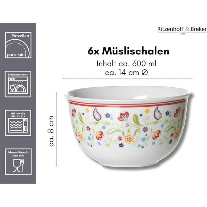 Ritzenhoff & Breker Doppio Shanti 30-Piece Porcelain Dinnerware Set (Muesli Bowls)