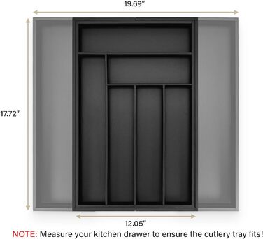 Органайзер для кухонних ящиків Besteckkasten #47 (глибина 47 см) з бамбука, чорний - висувний, система організації для столових приборів