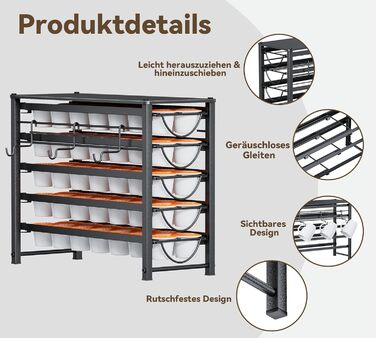 Тримач для капсул кави Dolce Gusto, органайзер на 70 капсул, 5-ярусний металевий ящик з тихими направляючими та антиковзними ніжками