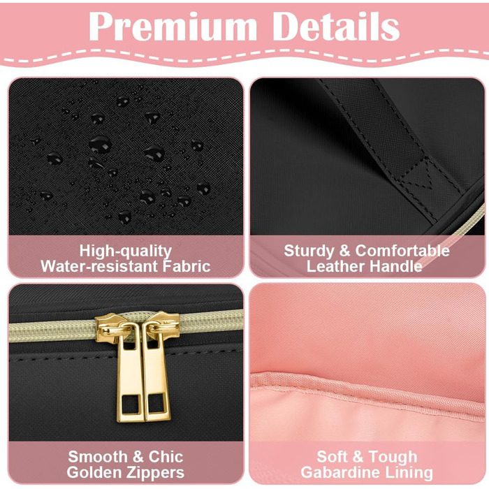 Велика косметичка для жінок, дорожня косметичка з відділеннями, шкіряна, чорна. Водостійка косметичка для макіяжу та аксесуарів.