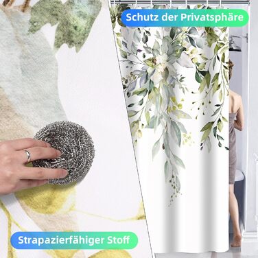 Шторка для душу текстильна з 12 гачками, водонепроникна, антигрибкова, 180x200 см, для ванної кімнати, зелена