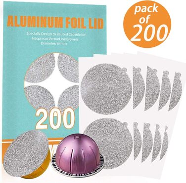 CAPMESSO Reusable VertuoLine Capsule Lid - Compatible with VertuoLine Espresso Machine Coffee Pads - 64 mm (200 / Pack)