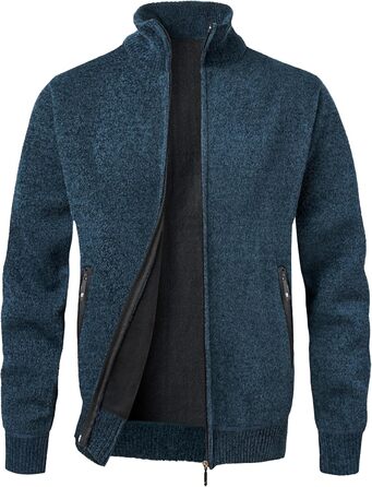 Чоловіча в'язана кофта з коміром-стійкою та блискавкою, тепла з м'яким флісовим підкладкою, світшот-кардиган з довгими рукавами, блакитний, осінь/зима