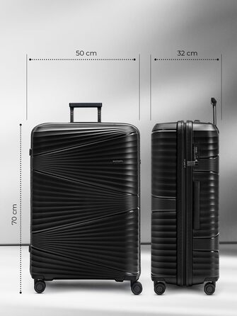 Ultra-light Hard Shell Checked Luggage | Large XL Trolley 50 x 32 x 75 cm | 103 Liters | 3.63 Kg Polypropylene | TSA Lock (Collection 02) (Black Metallic, Suitcase L (75 cm))