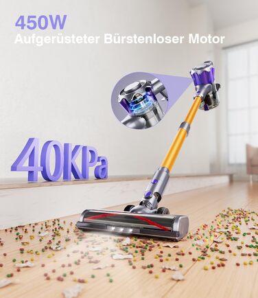 Бездротовий акумуляторний пилосос V8 з дисплеєм, 450 Вт, 40000 Па, до 50 хв роботи, автоматичний режим, антизаплутувальна щітка для килима, твердого покриття та шерсті тварин