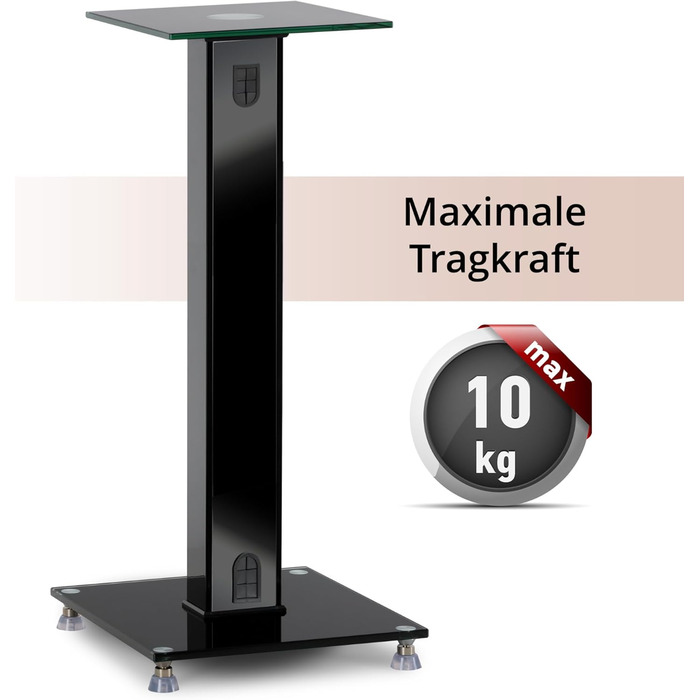 Стійка для колонок Pronomic SLS-282L BK (пара) - Стильний дизайн з 2 скляними панелями, регулювання висоти 73 см, вантажопідйомність 10 кг, приховане кабельне провадження, для моніторів та Hi-Fi апаратури - Чорний колір