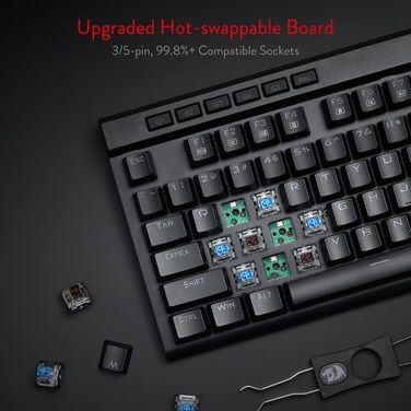 Redragon K580 PRO - Бездротова ігрова механічна клавіатура RGB з 104 клавішами, Hot-Swap, макрос, керування медіа та блакитними перемикачами